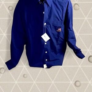 Vintage Rare Polo Ralph Lauren Blue Button Down Shirt  American flag patch XXL